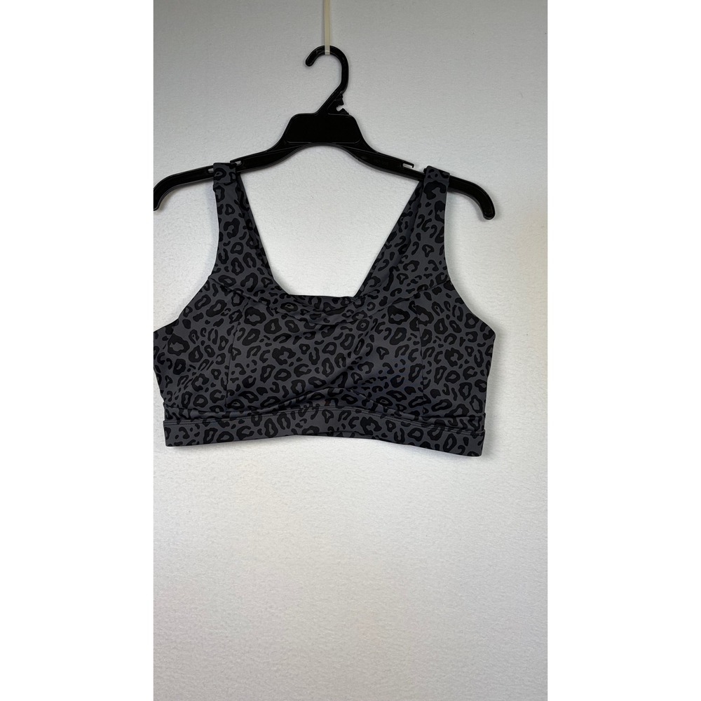 Running Girl Sports Bra Womens 2XL Grey Excellent Leopard Print V-Neck Crossover